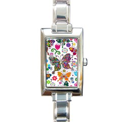 Butterflies Abstract Colorful Floral Flowers Vector Rectangle Italian Charm Watch by B30l