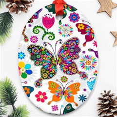 Butterflies Abstract Colorful Floral Flowers Vector Ornament (oval) by B30l