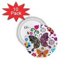 Butterflies Abstract Colorful Floral Flowers Vector 1 75  Buttons (10 Pack) by B30l