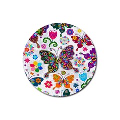 Butterflies Abstract Colorful Floral Flowers Vector Rubber Coaster (round) by B30l