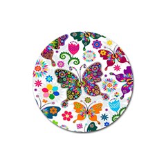 Butterflies Abstract Colorful Floral Flowers Vector Magnet 3  (round) by B30l