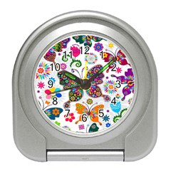 Butterflies Abstract Colorful Floral Flowers Vector Travel Alarm Clock by B30l