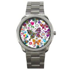 Butterflies Abstract Colorful Floral Flowers Vector Sport Metal Watch by B30l