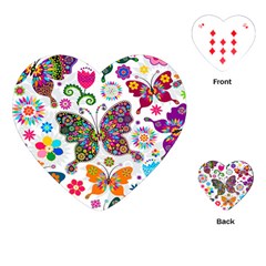 Butterflies Abstract Colorful Floral Flowers Vector Playing Cards Single Design (heart) by B30l