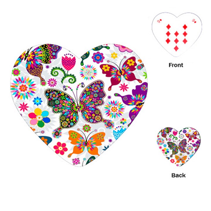 Butterflies Abstract Colorful Floral Flowers Vector Playing Cards Single Design (Heart)