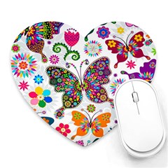 Butterflies Abstract Colorful Floral Flowers Vector Heart Mousepad by B30l