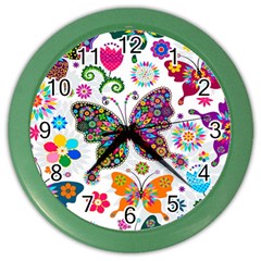 Butterflies Abstract Colorful Floral Flowers Vector Color Wall Clock by B30l