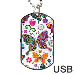 Butterflies Abstract Colorful Floral Flowers Vector Dog Tag Usb Flash (two Sides) by B30l