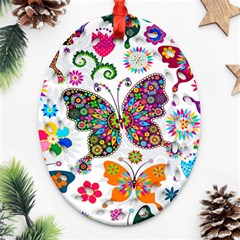 Butterflies Abstract Colorful Floral Flowers Vector Oval Filigree Ornament (two Sides)