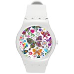 Butterflies Abstract Colorful Floral Flowers Vector Round Plastic Sport Watch (M) Front