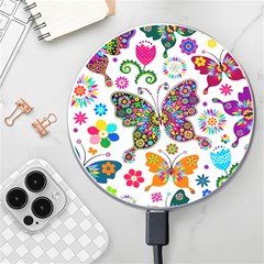 Butterflies Abstract Colorful Floral Flowers Vector Wireless Fast Charger(white) by B30l