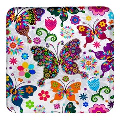 Butterflies Abstract Colorful Floral Flowers Vector Square Glass Fridge Magnet (4 Pack) by B30l