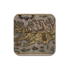 Iceland Cartography Map Renaissance Rubber Square Coaster (4 Pack) by B30l