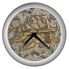 Iceland Cartography Map Renaissance Wall Clock (silver) by B30l