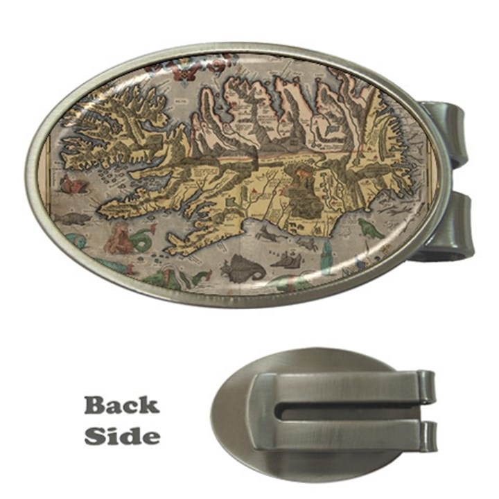 Iceland Cartography Map Renaissance Money Clips (Oval) 