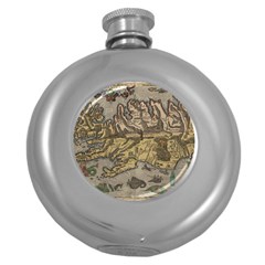 Iceland Cartography Map Renaissance Round Hip Flask (5 Oz) by B30l