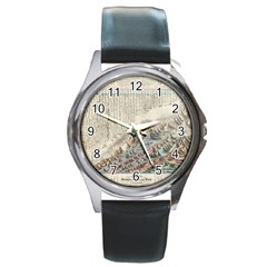 Mountain View Mountain Top Infographics Map Round Metal Watch