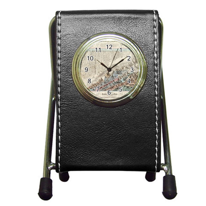 Mountain View Mountain Top Infographics Map Pen Holder Desk Clock