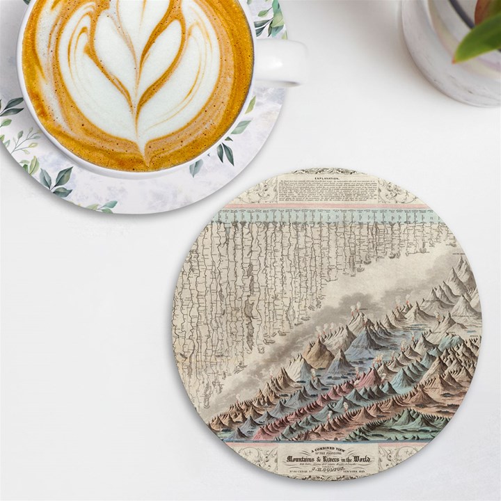 Mountain View Mountain Top Infographics Map UV Print Round Tile Coaster