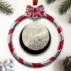 Mountain View Mountain Top Infographics Map Metal Red Ribbon Round Ornament