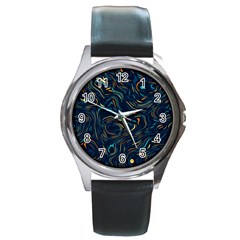 Colorful Abstract Pattern Creative Colorful Line Linear Background Round Metal Watch by B30l