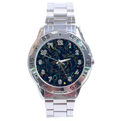 Colorful Abstract Pattern Creative Colorful Line Linear Background Stainless Steel Analogue Watch by B30l