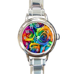 Colorful Roses Bouquet Rainbow Round Italian Charm Watch by B30l