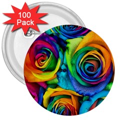 Colorful Roses Bouquet Rainbow 3  Buttons (100 Pack)  by B30l