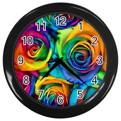 Colorful Roses Bouquet Rainbow Wall Clock (black) by B30l