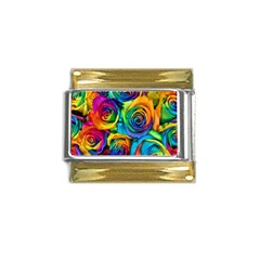 Colorful Roses Bouquet Rainbow Gold Trim Italian Charm (9mm)