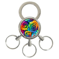 Colorful Roses Bouquet Rainbow 3-ring Key Chain by B30l