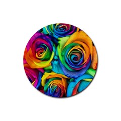 Colorful Roses Bouquet Rainbow Rubber Coaster (round) by B30l