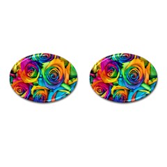 Colorful Roses Bouquet Rainbow Cufflinks (oval) by B30l