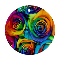 Colorful Roses Bouquet Rainbow Round Ornament (two Sides) by B30l