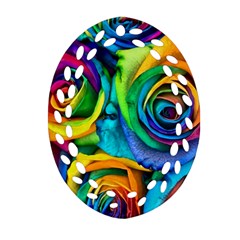 Colorful Roses Bouquet Rainbow Ornament (oval Filigree)