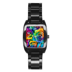 Colorful Roses Bouquet Rainbow Stainless Steel Barrel Watch by B30l