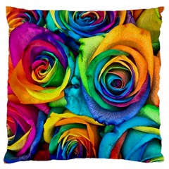 Colorful Roses Bouquet Rainbow Large Premium Plush Fleece Cushion Case (two Sides)