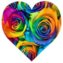 Colorful Roses Bouquet Rainbow Wooden Puzzle Heart by B30l