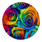 Colorful Roses Bouquet Rainbow Round Glass Fridge Magnet (4 pack) Front