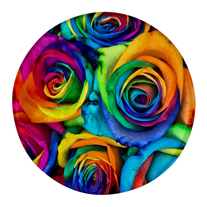 Colorful Roses Bouquet Rainbow Round Glass Fridge Magnet (4 pack)