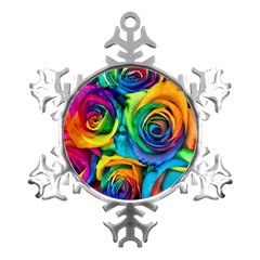 Colorful Roses Bouquet Rainbow Metal Small Snowflake Ornament by B30l