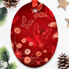 Four Red Butterflies With Flower Illustration Butterfly Flowers Ornament (oval) by B30l