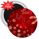 Four Red Butterflies With Flower Illustration Butterfly Flowers 3  Magnets (10 pack)  Front