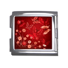 Four Red Butterflies With Flower Illustration Butterfly Flowers Mega Link Italian Charm (18mm) by B30l