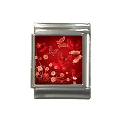 Four Red Butterflies With Flower Illustration Butterfly Flowers Italian Charm (13mm) by B30l