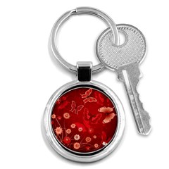 Four Red Butterflies With Flower Illustration Butterfly Flowers Key Chain (round) by B30l