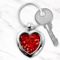 Four Red Butterflies With Flower Illustration Butterfly Flowers Key Chain (heart) by B30l