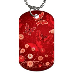 Four Red Butterflies With Flower Illustration Butterfly Flowers Dog Tag (two Sides) by B30l