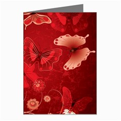 Four Red Butterflies With Flower Illustration Butterfly Flowers Greeting Cards (pkg Of 8) by B30l