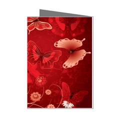 Four Red Butterflies With Flower Illustration Butterfly Flowers Mini Greeting Cards (pkg Of 8) by B30l